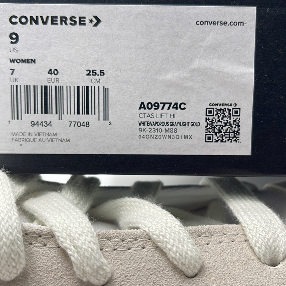 Converse WMNS CTAS LIFT HI
WHITE/VAPOROUS GRAY/LIGHT GOLD A09774C Platforms Snkr - Picture 16 of 16